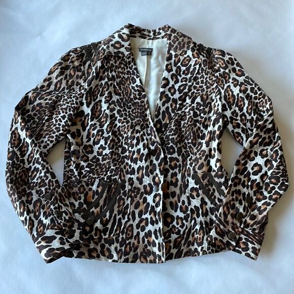 Animal Print Linen Blazer with Cool Details, Sz 6 - Picture 1 of 8